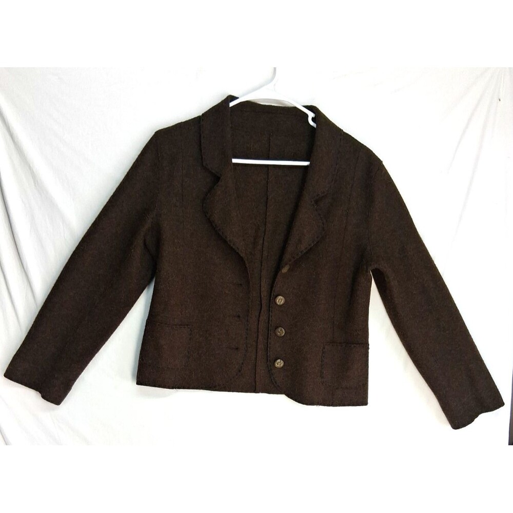 Vintage Peruvian Connection Boiled Wool Cropped Chocolate Women L Blazer Alpaca